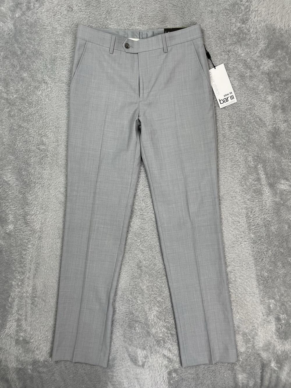 Bar III Suit Pants Mens 30x32 Gray Slim Fit Power Stretch Wool Blend NWT